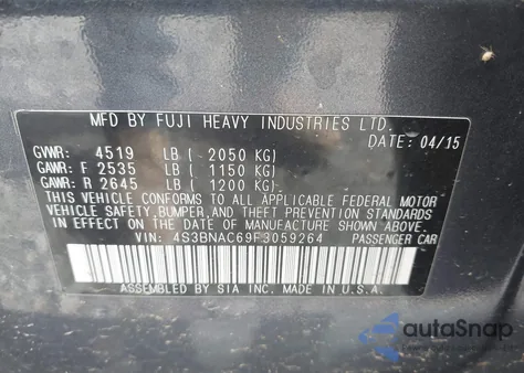 2015 Subaru Legacy 2.5I Premium from USA, damaged, VIN 4S3BNAC69F3059264